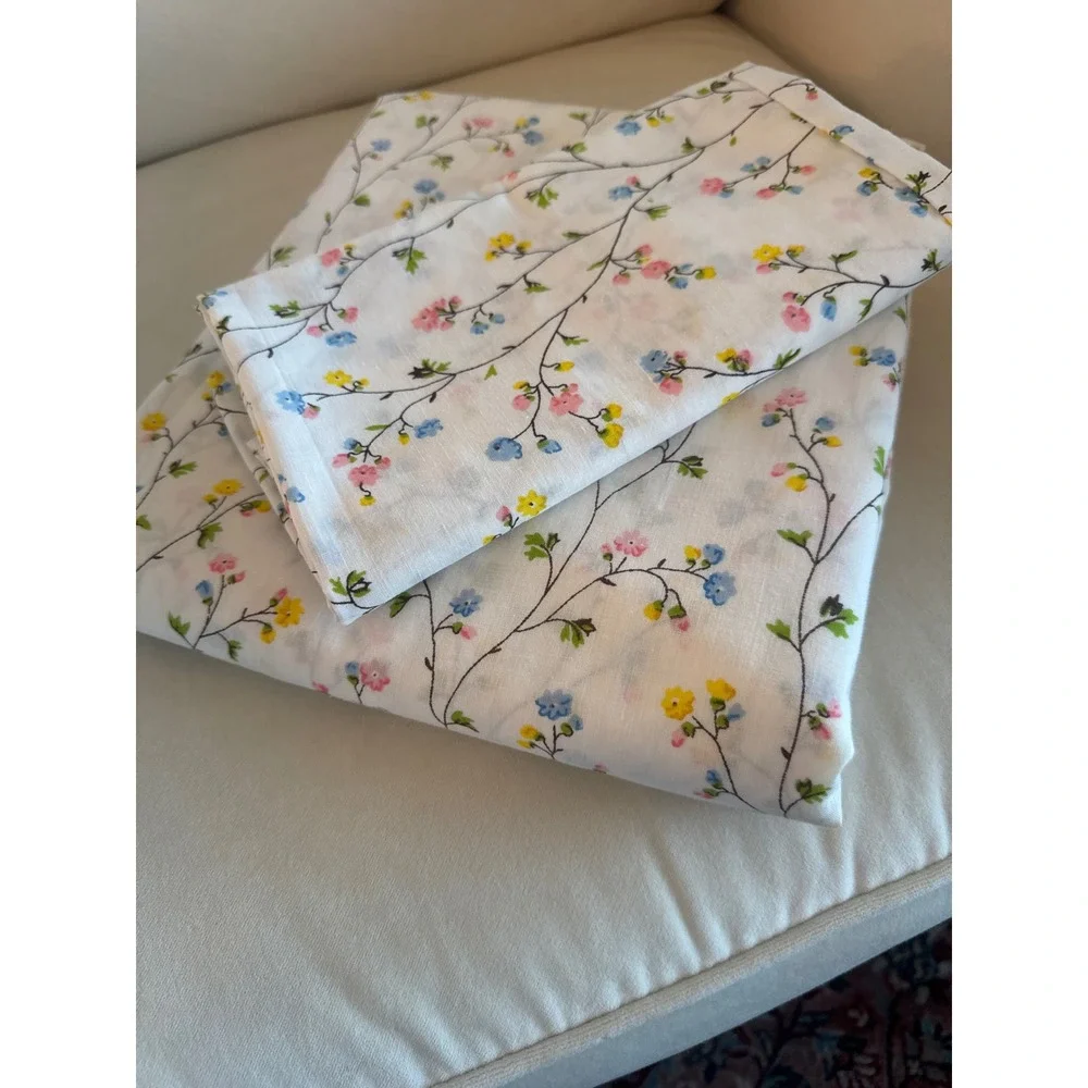 Vintage JCPenney Floral Twin Flat Sheet and Pillowcase Set White Muslin Cotton